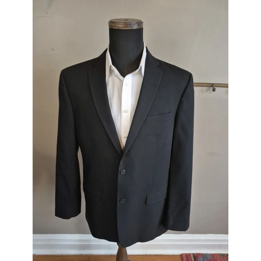 Jos A Bank Mens Slim Fit Wool Sports Coat 41L Black 2 Button Blazer Long